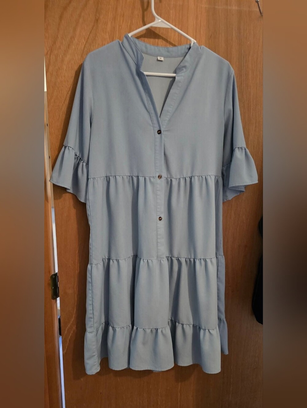 Tiered Baby-doll Button-Front Dress With Ruffle Sleeves